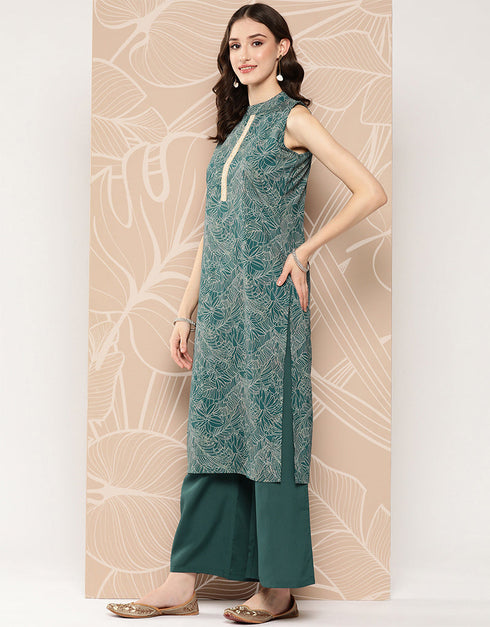 Dark Green Crepe Straight Palazzo Women