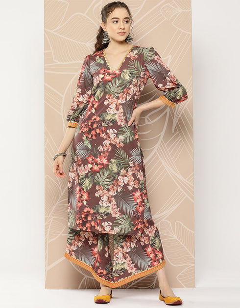 Brown Crepe Straight Palazzo