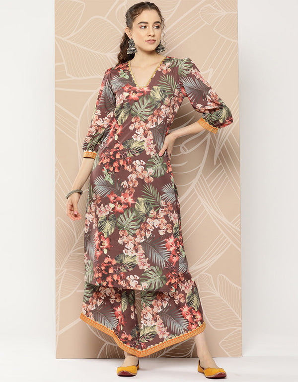 Brown Crepe Straight Palazzo