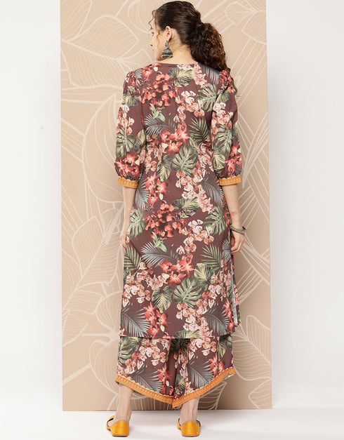 Brown Crepe Straight Palazzo Closure View