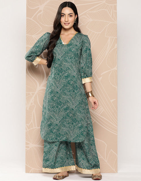 Dark Green Crepe Straight Palazzo