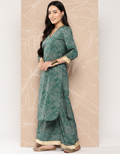 Dark Green Crepe Straight Palazzo Women