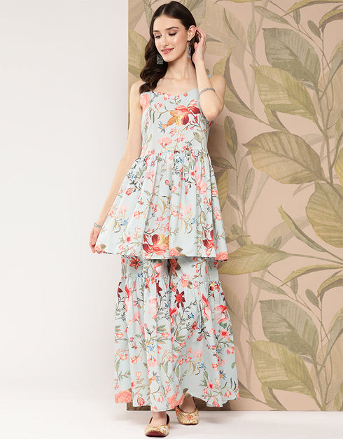 Light Grey Crepe Suit Sharara