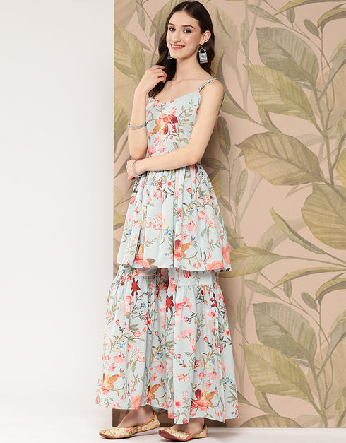 Light Grey Crepe Suit Sharara Closure View