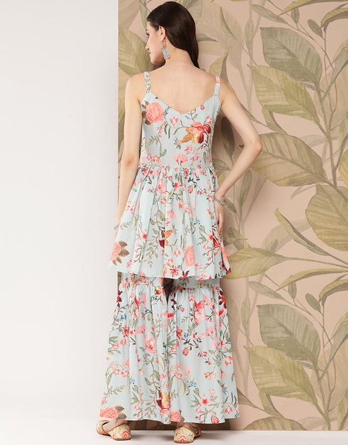 Light Grey Crepe Suit Sharara Women