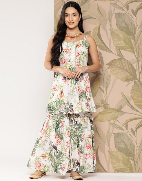 White And Multi Crepe Suit Sharara