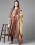 Designer Party Wear Readymade Top Bottom Dupatta Set Brown Pure Cotton Pant Anarkali Front View