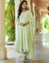 Designer Party Wear Readymade Top Bottom Dupatta Set Light Pista Poly Muslin Pant Anarkali Front View