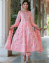 Designer Party Wear Readymade Top Bottom Dupatta Set Baby Pink Pure Cotton Pant Anarkali Front View