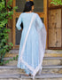 Designer Party Wear Readymade Top Bottom Dupatta Set Sky Blue Rayon Pant Anarkali Back View