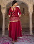 Designer Party Wear Readymade Top Bottom Dupatta Set Maroon Rayon Pant Anarkali Back View