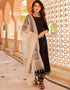 Designer Party Wear Readymade Top Bottom Dupatta Set Black Rayon Pant Anarkali Front View