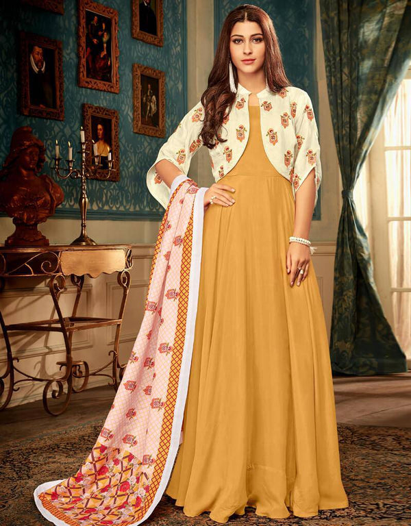 Heavy Maslin Mustard Straight Suit Anarkali Bottom