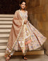 Designer Party Wear Readymade Top Bottom Dupatta Set Peach Cotton Pant Anarkali Front View