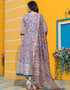 Designer Party Wear Readymade Top Bottom Dupatta Set Grey Cotton Pant Anarkali Back View