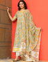Designer Party Wear Readymade Top Bottom Dupatta Set Pastel Green Cotton Pant Anarkali Front View