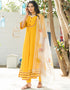Designer Party Wear Readymade Top Bottom Dupatta Set Mustard Yellow Rayon Pant Straight Front View