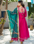Designer Party Wear Readymade Top Bottom Dupatta Set Pink Cotton Palazzo Anarkali Back View