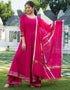 Designer Party Wear Readymade Top Bottom Dupatta Set Pink Rayon Palazzo Anarkali Front View