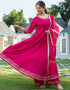 Designer Party Wear Readymade Top Bottom Dupatta Set Pink Rayon Palazzo Anarkali Close-up View