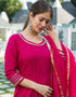 Designer Party Wear Readymade Top Bottom Dupatta Set Pink Rayon Palazzo Anarkali Back View