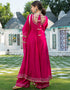 Designer Party Wear Readymade Top Bottom Dupatta Set Pink Rayon Palazzo Anarkali Side View