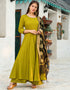 Designer Party Wear Readymade Top Bottom Dupatta Set Parrot Green Rayon Palazzo Anarkali Close-up View