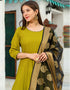 Designer Party Wear Readymade Top Bottom Dupatta Set Parrot Green Rayon Palazzo Anarkali Back View