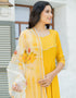 Designer Party Wear Readymade Top Bottom Dupatta Set Yellow Rayon Pant Anarkali Side View