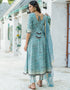 Designer Party Wear Readymade Top Bottom Dupatta Set Sky Blue Cotton Pant Anarkali Back View