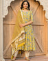 Designer Party Wear Readymade Top Bottom Dupatta Set Yellow Cotton Pant Anarkali Front View