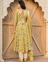 Designer Party Wear Readymade Top Bottom Dupatta Set Yellow Cotton Pant Anarkali Close-up View