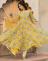 Designer Party Wear Readymade Top Bottom Dupatta Set Yellow Cotton Pant Anarkali Back View