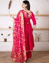 Designer Party Wear Readymade Top Bottom Dupatta Set Red Cotton Palazzo Anarkali Back View