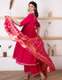 Designer Party Wear Readymade Top Bottom Dupatta Set Red Cotton Palazzo Anarkali Side View