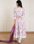 Designer Party Wear Readymade Top Bottom Dupatta Set White Purple Cotton Pant Anarkali Close-up View