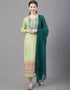 Designer Party Wear Readymade Top Bottom Dupatta Set Green Rayon Pant Straight Front View