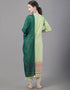 Designer Party Wear Readymade Top Bottom Dupatta Set Green Rayon Pant Straight Close-up View