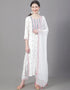 Designer Party Wear Readymade Top Bottom Dupatta Set White Rayon Pant Straight Front View