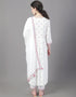 Designer Party Wear Readymade Top Bottom Dupatta Set White Rayon Pant Straight Close-up View