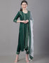 Designer Party Wear Readymade Top Bottom Dupatta Set Green Rayon Pant Straight Front View
