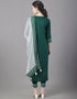 Designer Party Wear Readymade Top Bottom Dupatta Set Green Rayon Pant Straight Close-up View