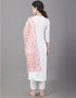 Designer Party Wear Readymade Top Bottom Dupatta Set White Rayon Pant Straight Close-up View
