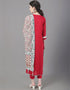 Designer Party Wear Readymade Top Bottom Dupatta Set Red Rayon Pant Straight Close-up View