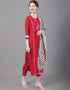 Designer Party Wear Readymade Top Bottom Dupatta Set Red Rayon Pant Straight Back View
