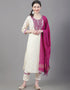 Designer Party Wear Readymade Top Bottom Dupatta Set Beige Cotton Pant Straight Front View