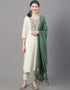 Designer Party Wear Readymade Top Bottom Dupatta Set Beige Cotton Pant Straight Front View