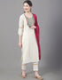 Designer Party Wear Readymade Top Bottom Dupatta Set Beige Cotton Pant Straight Back View