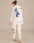Trendy Designer Party Wear Attractive Co-Ord Sets Cream With Blue Blended Linen Slub Dress Side View