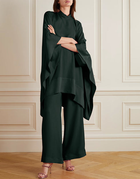 Designer Party Wear Readymade One Piece Dark Green Korean Nida Pant Suit Side View